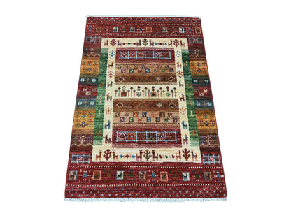 Gabbeh Tribal & Geometric hand-knotted wool rug in Red, 2'9" x 4' — SKU O021912
