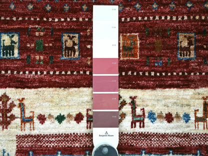 Gabbeh Tribal & Geometric hand-knotted wool rug in Red, 2'9" x 4' — SKU O021912 (view 3)