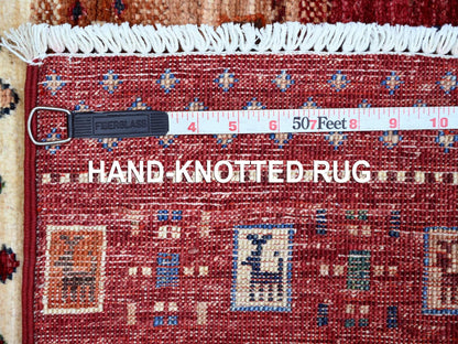 Gabbeh Tribal & Geometric hand-knotted wool rug in Red, 2'9" x 4' — SKU O021912 (view 6)