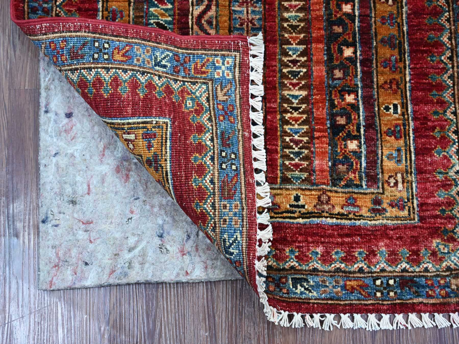 Kazak Tribal & Geometric hand-knotted wool runner in Red & Blue, 2'4" x 6'1" — SKU O021915 (view 2)