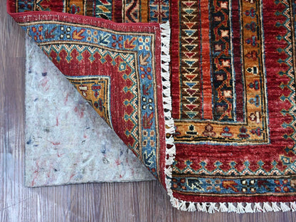 Kazak Tribal & Geometric hand-knotted wool runner in Red & Blue, 2'4" x 6'1" — SKU O021915 (view 2)