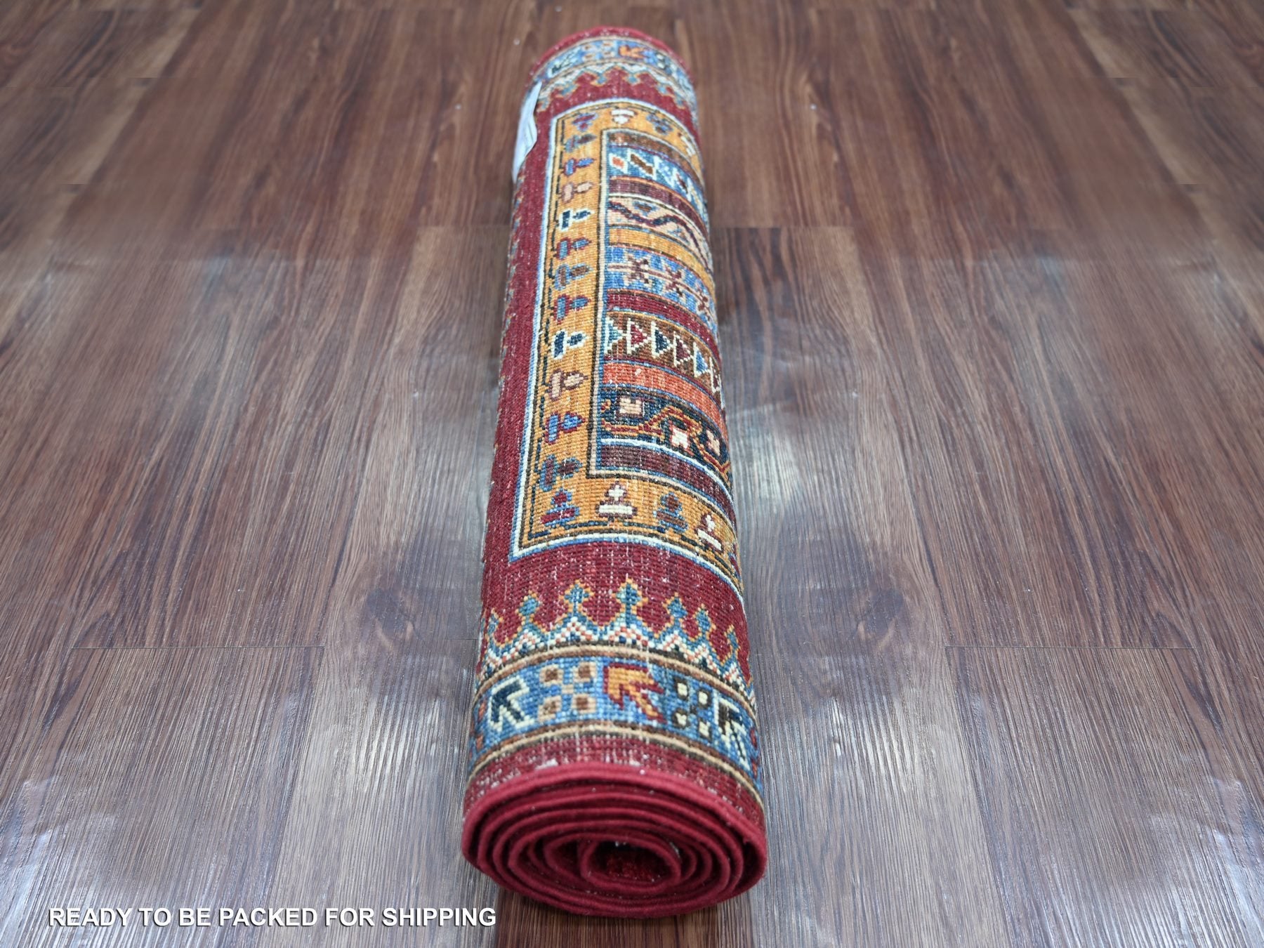 Kazak Tribal & Geometric hand-knotted wool runner in Red & Blue, 2'4" x 6'1" — SKU O021915 (view 4)