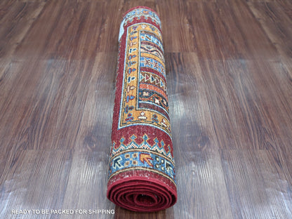 Kazak Tribal & Geometric hand-knotted wool runner in Red & Blue, 2'4" x 6'1" — SKU O021915 (view 4)