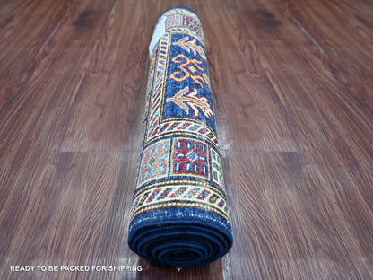 Blue 2'0" x 6'0" Tribal & Geometric Hand knotted Wool Rug - Sku: O021916