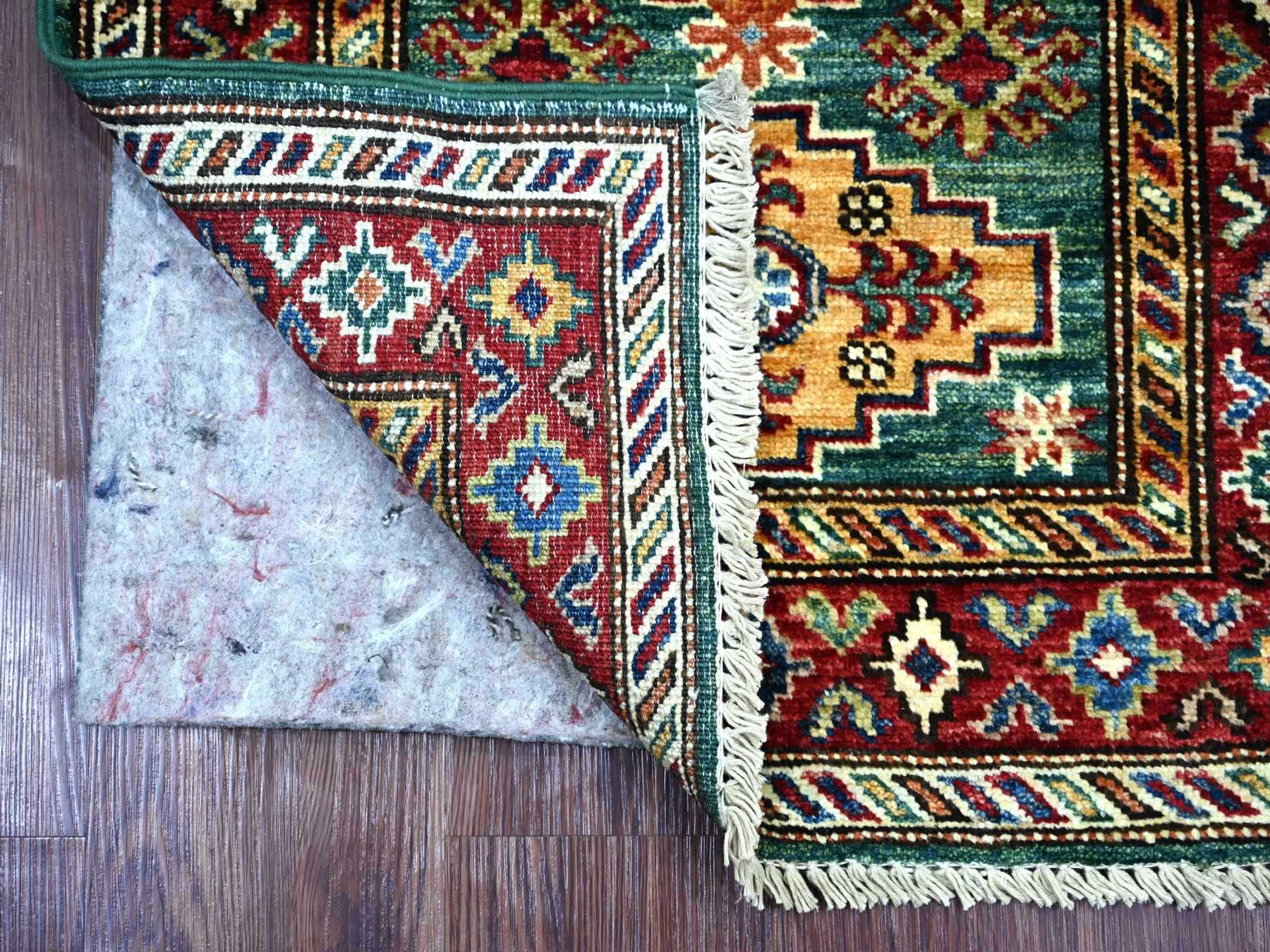Green 2'1" x 6'0" Tribal & Geometric Hand knotted Wool Rug - Sku: O021917