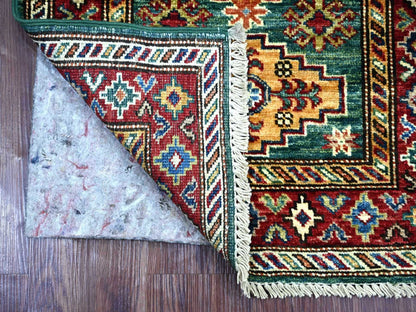 Green 2'1" x 6'0" Tribal & Geometric Hand knotted Wool Rug - Sku: O021917