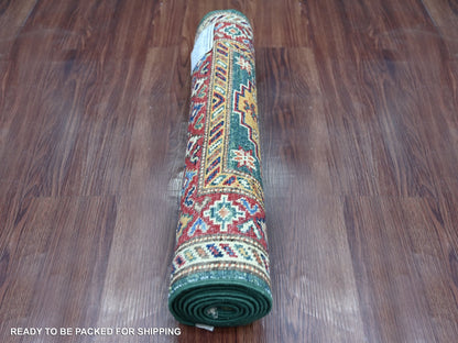 Green 2'1" x 6'0" Tribal & Geometric Hand knotted Wool Rug - Sku: O021917