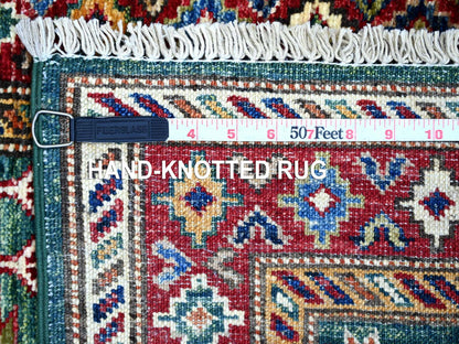Green 2'1" x 6'0" Tribal & Geometric Hand knotted Wool Rug - Sku: O021917