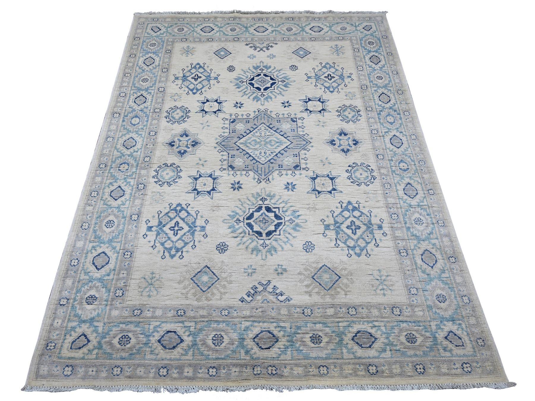 Ivory 4'10" x 6'7" Kazak Hand knotted Wool Rug - Sku: O021918