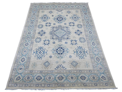 Kazak Kazak hand-knotted wool rug in Ivory & Blue, 4'10" x 6'7" — SKU O021918