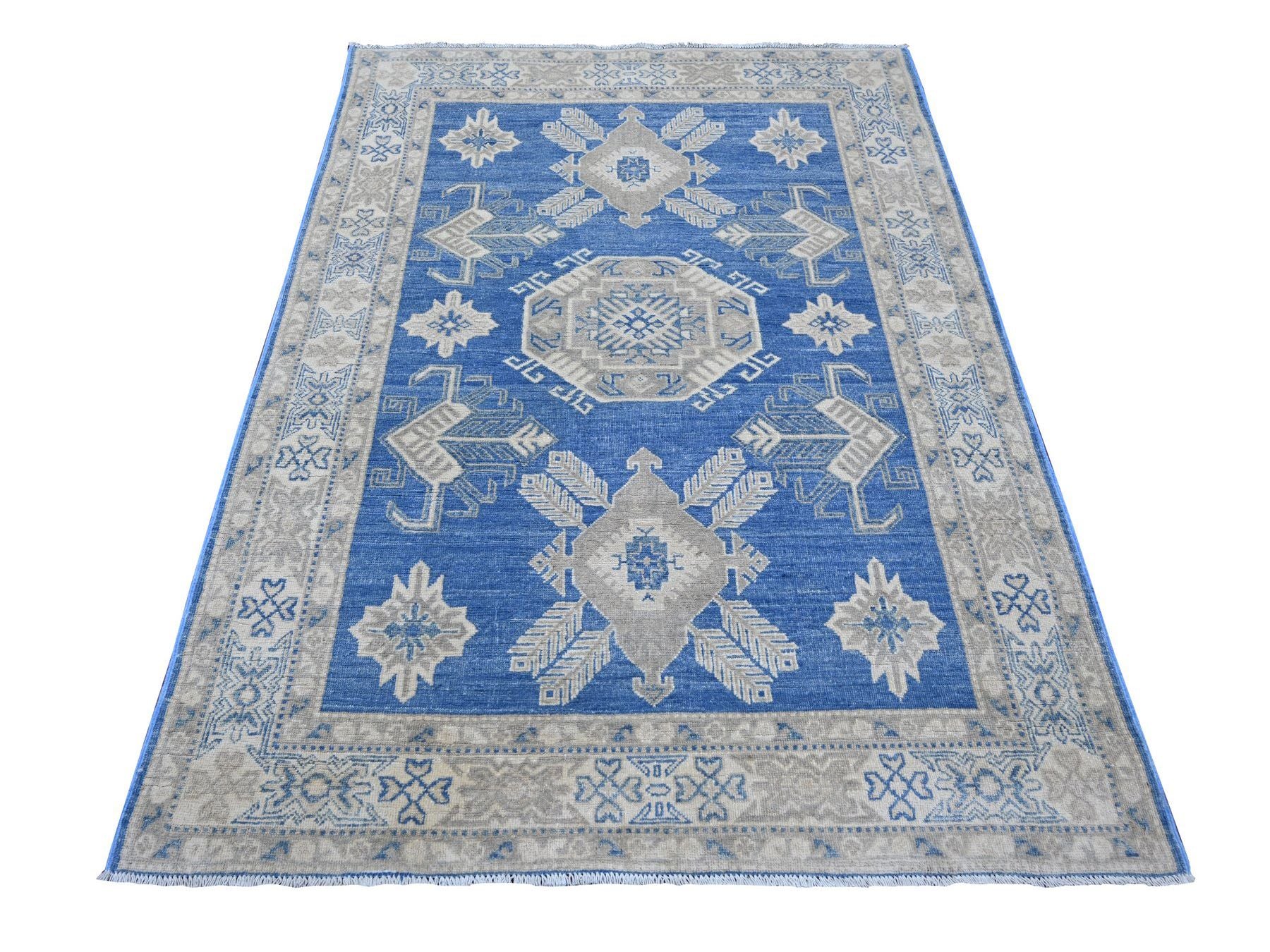 Blue 4'9" x 6'5" Kazak Hand knotted Wool Rug - Sku: O021919