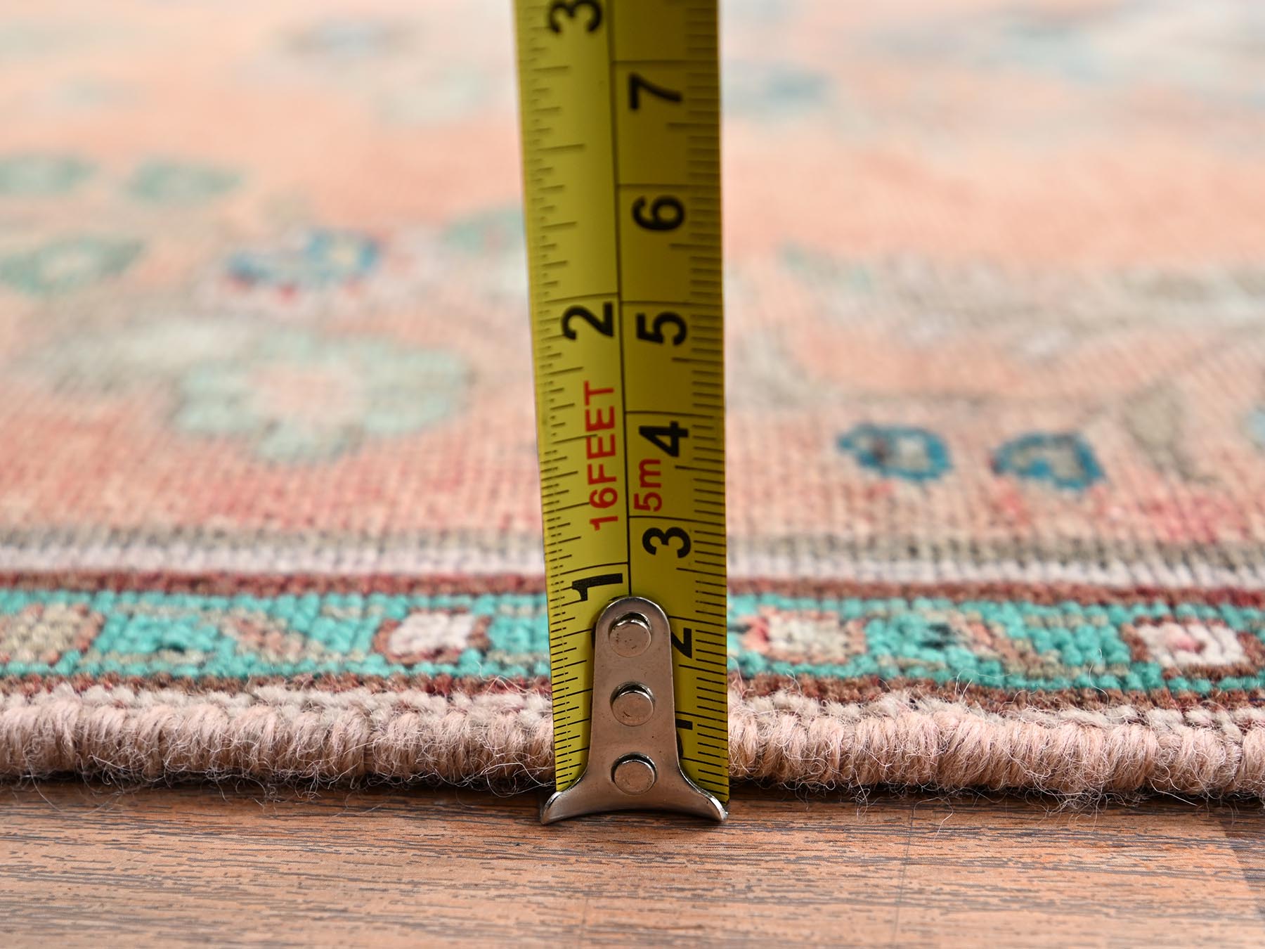 Vintage hand-knotted wool runner in Orange & Blue, 2'9" x 8'10" — SKU O02191 (view 6)