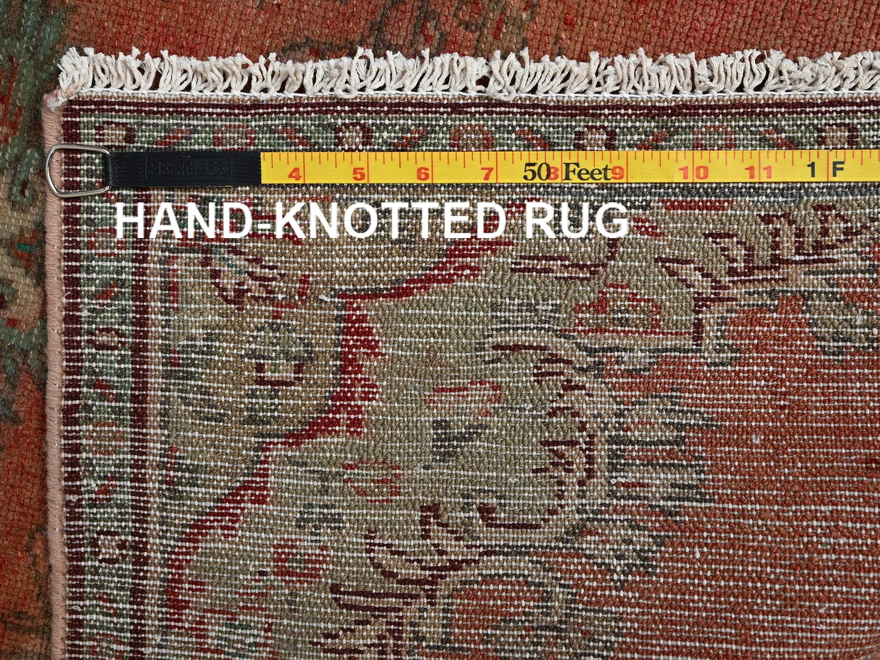 Vintage hand-knotted wool runner in Orange & Blue, 2'9" x 8'10" — SKU O02191 (view 7)