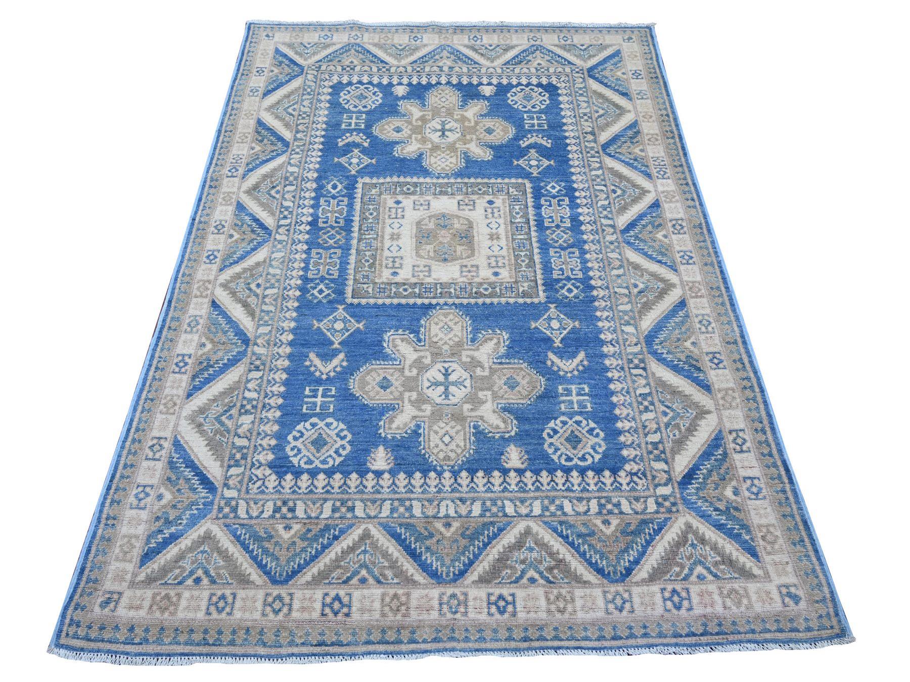 Blue 4'7" x 6'6" Kazak Hand knotted Wool Rug - Sku: O021922