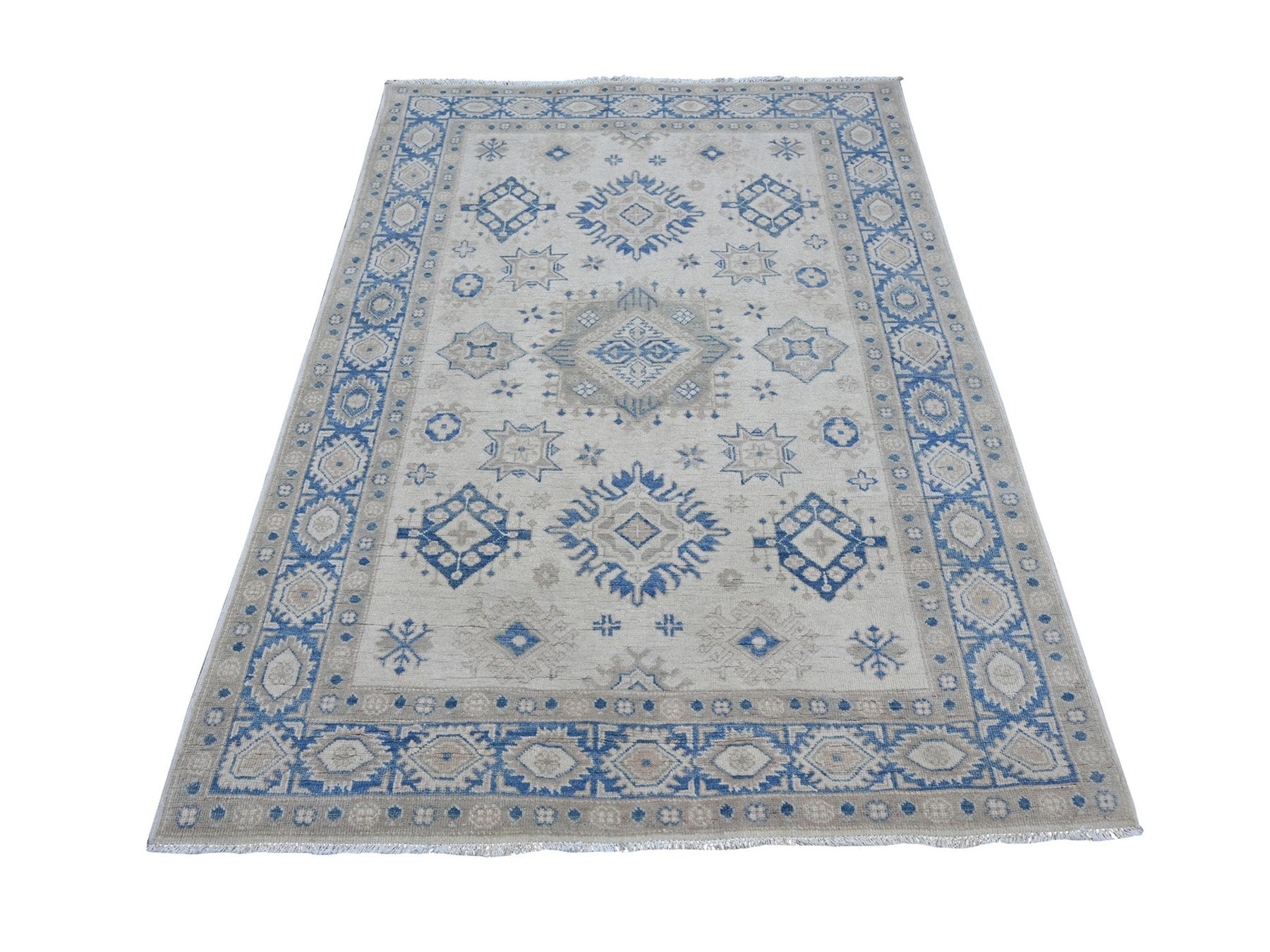 Ivory 4'10" x 6'7" Kazak Hand knotted Wool Rug - Sku: O021923