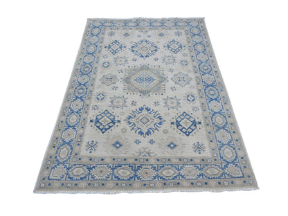 Kazak Kazak hand-knotted wool rug in Ivory & Blue, 4'10" x 6'7" — SKU O021923