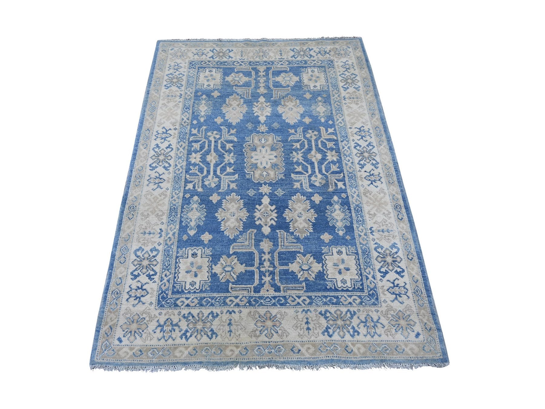 Blue 4'1" x 5'10" Kazak Hand knotted Wool Rug - Sku: O021924
