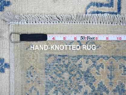 Ivory 3'10" x 5'6" Kazak Hand knotted Wool Rug - Sku: O021925