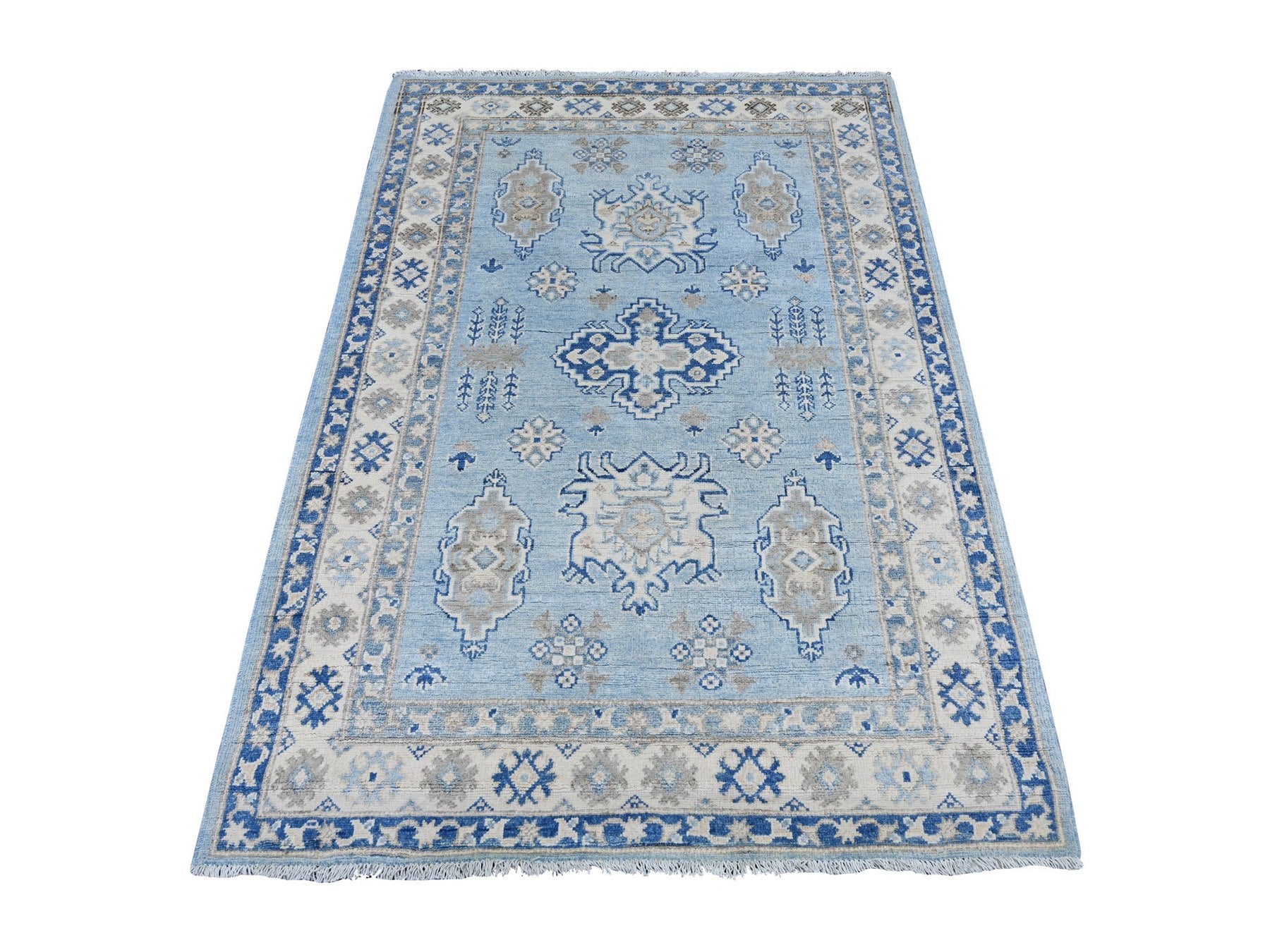 Blue 4'1" x 5'11" Kazak Hand knotted Wool Rug - Sku: O021926