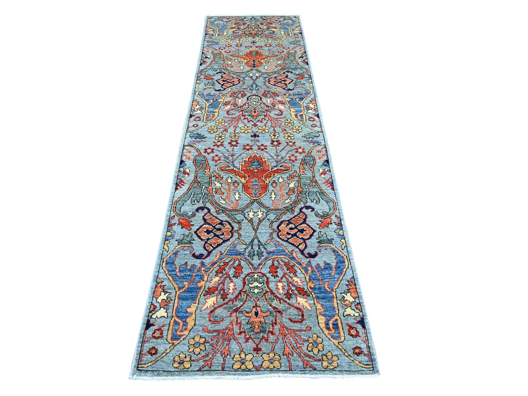 Blue 2'9" x 9'8" Tribal & Geometric Hand knotted Wool Rug - Sku: O021930