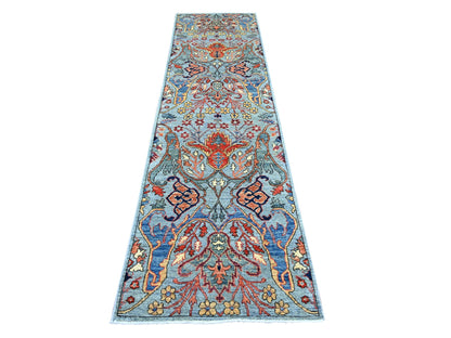 Blue 2'9" x 9'8" Tribal & Geometric Hand knotted Wool Rug - Sku: O021930