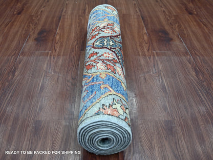 Blue 2'9" x 9'8" Tribal & Geometric Hand knotted Wool Rug - Sku: O021930