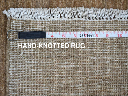 Brown 2'9" x 9'8" Modern and Contemporary Hand knotted Wool Rug - Sku: O021932