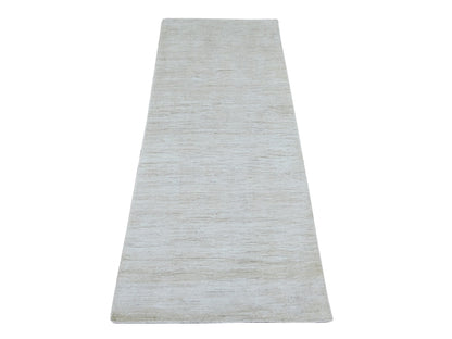 Modern / Contemporary hand-knotted wool runner in Ivory, 2'7" x 6'3" — SKU O021933