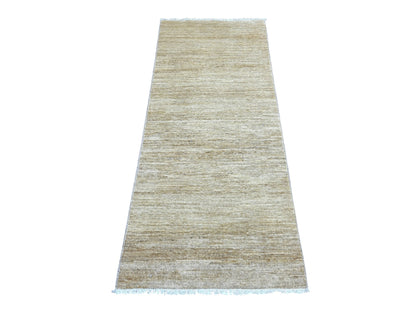 Beige 2'6" x 6'0" Modern and Contemporary Hand knotted Wool Rug - Sku: O021935