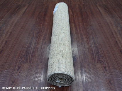 Beige 2'6" x 6'0" Modern and Contemporary Hand knotted Wool Rug - Sku: O021935