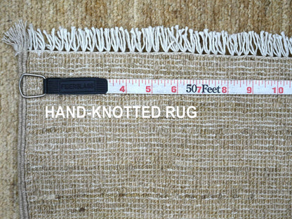 Beige 2'6" x 6'0" Modern and Contemporary Hand knotted Wool Rug - Sku: O021935