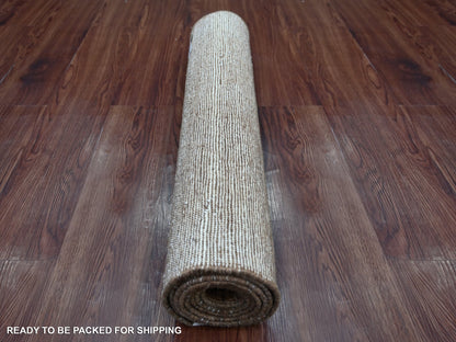 Brown 2'8" x 7'4" Modern and Contemporary Hand knotted Wool Rug - Sku: O021936