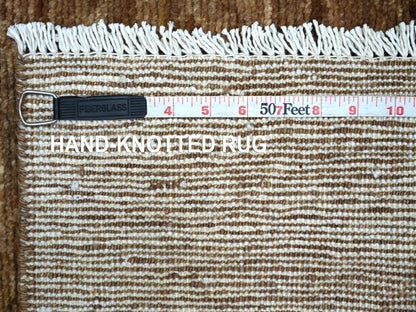 Brown 2'8" x 7'4" Modern and Contemporary Hand knotted Wool Rug - Sku: O021936