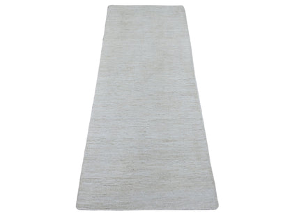 Modern / Contemporary hand-knotted wool runner in Ivory, 2'4" x 5'10" — SKU O021937