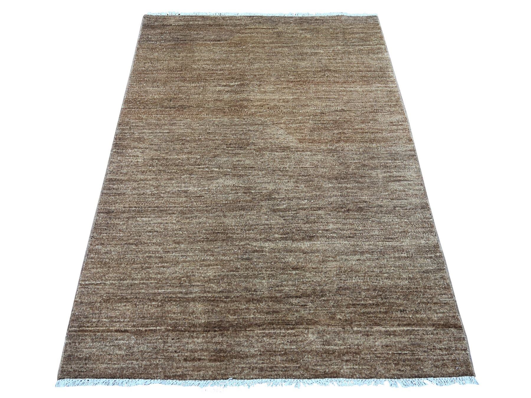 Brown 4'1" x 5'9" Modern and Contemporary Hand knotted Wool Rug - Sku: O021941