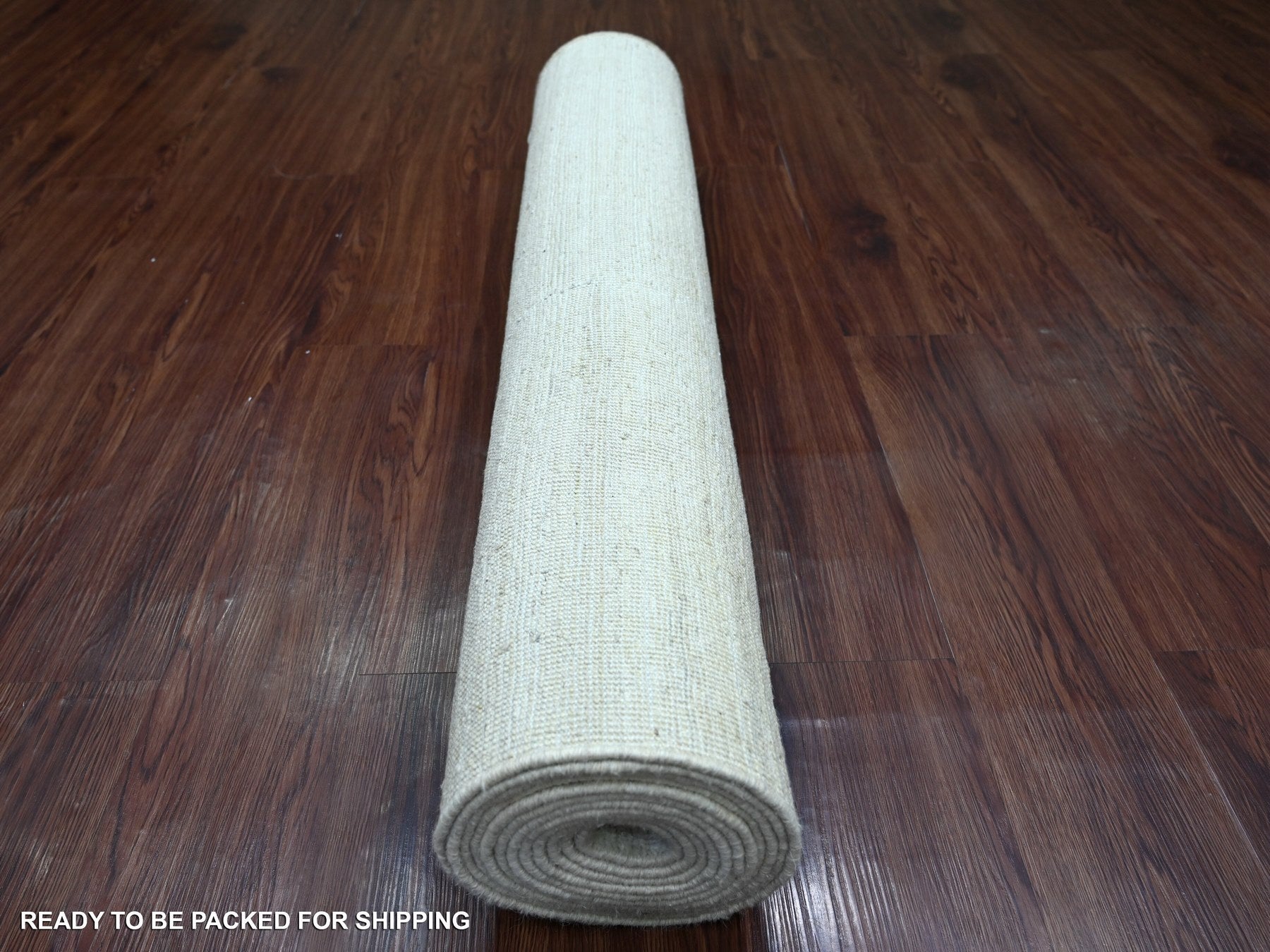 Modern / Contemporary hand-knotted wool runner in Ivory, 3'8" x 14'5" — SKU O021944 (view 4)
