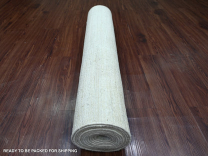 Modern / Contemporary hand-knotted wool runner in Ivory, 3'8" x 14'5" — SKU O021944 (view 4)