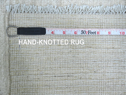 Modern / Contemporary hand-knotted wool runner in Ivory, 3'8" x 14'5" — SKU O021944 (view 6)