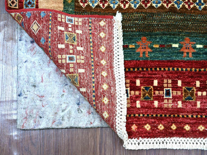 Multicolored 2'9" x 8'7" Tribal & Geometric Hand knotted Wool Rug - Sku: O021947