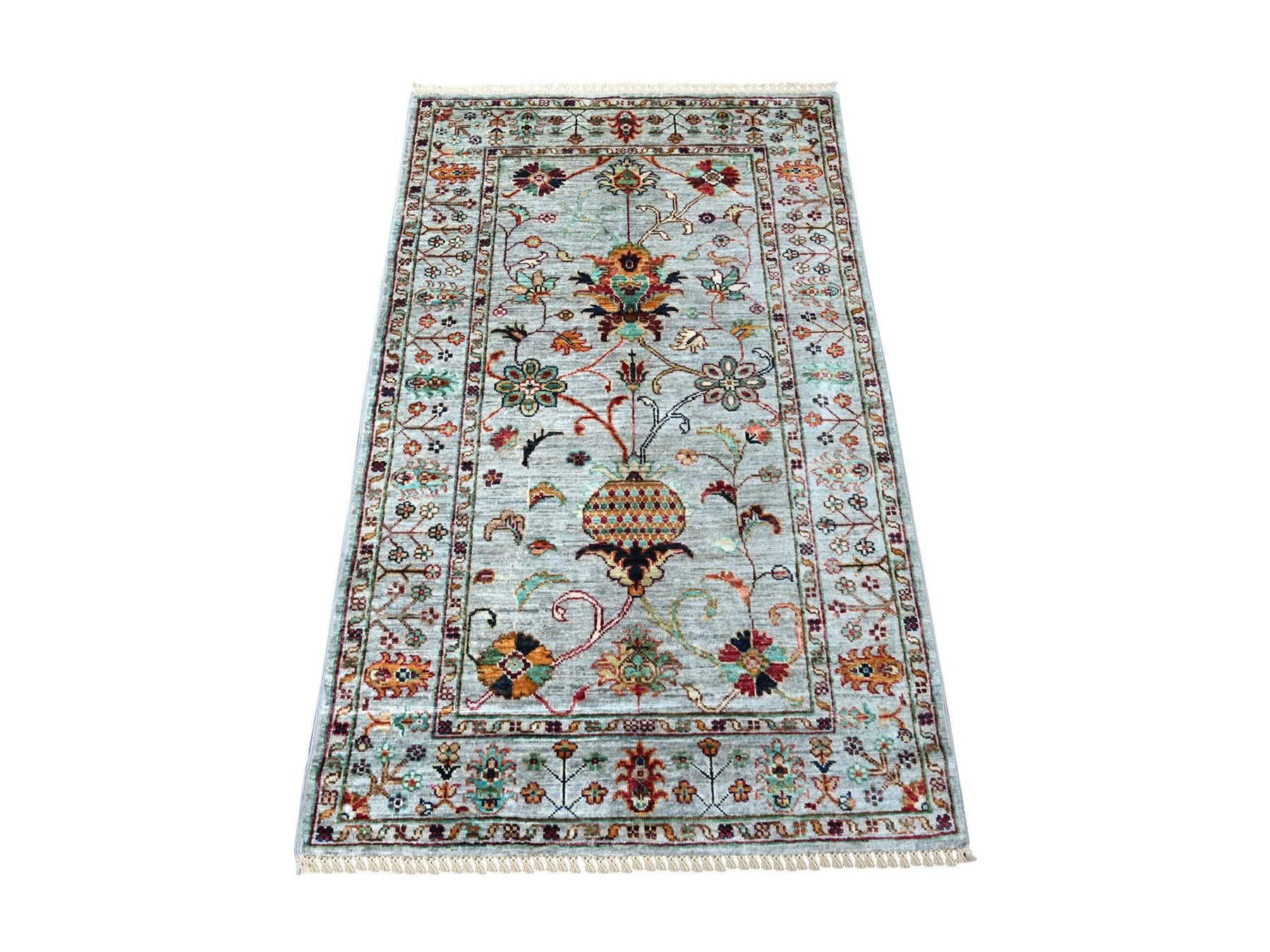 Grey 2'11" x 4'8" Tribal & Geometric Hand knotted Wool Rug - Sku: O021948
