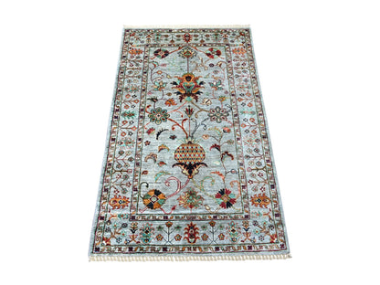Grey 2'11" x 4'8" Tribal & Geometric Hand knotted Wool Rug - Sku: O021948