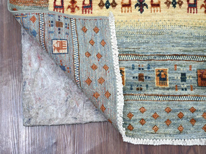 Blue 2'6" x 7'1" Tribal & Geometric Hand knotted Wool Rug - Sku: O021949