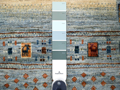 Gabbeh Tribal & Geometric hand-knotted wool runner in Blue, 2'6" x 7'1" — SKU O021949 (view 3)