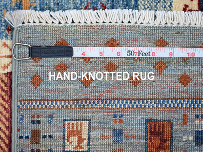 Blue 2'6" x 7'1" Tribal & Geometric Hand knotted Wool Rug - Sku: O021949