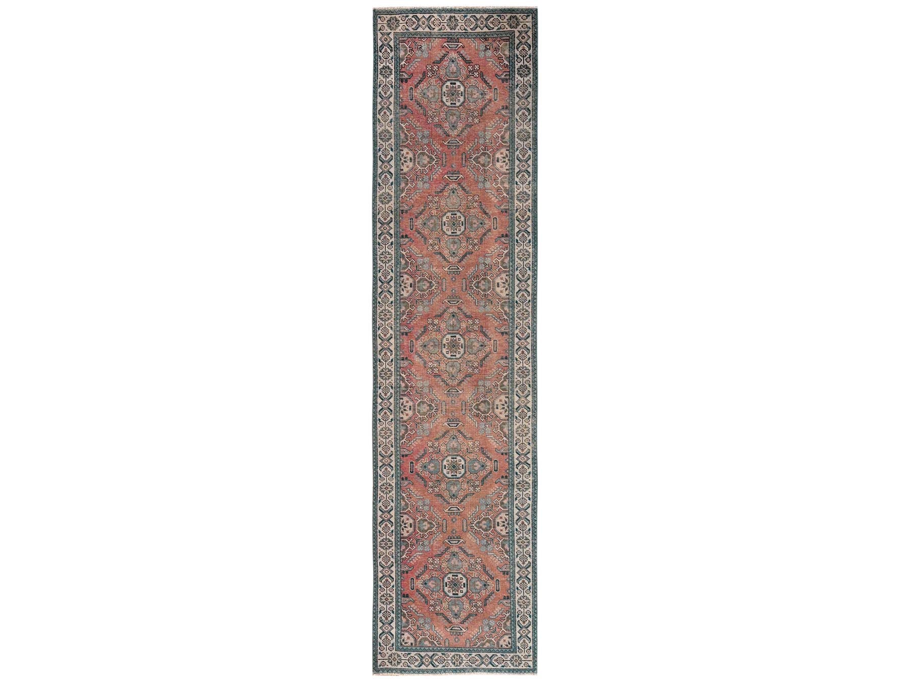 Tabriz Vintage hand-knotted wool runner in Pink & Ivory, 3' x 12'10" — SKU O02194