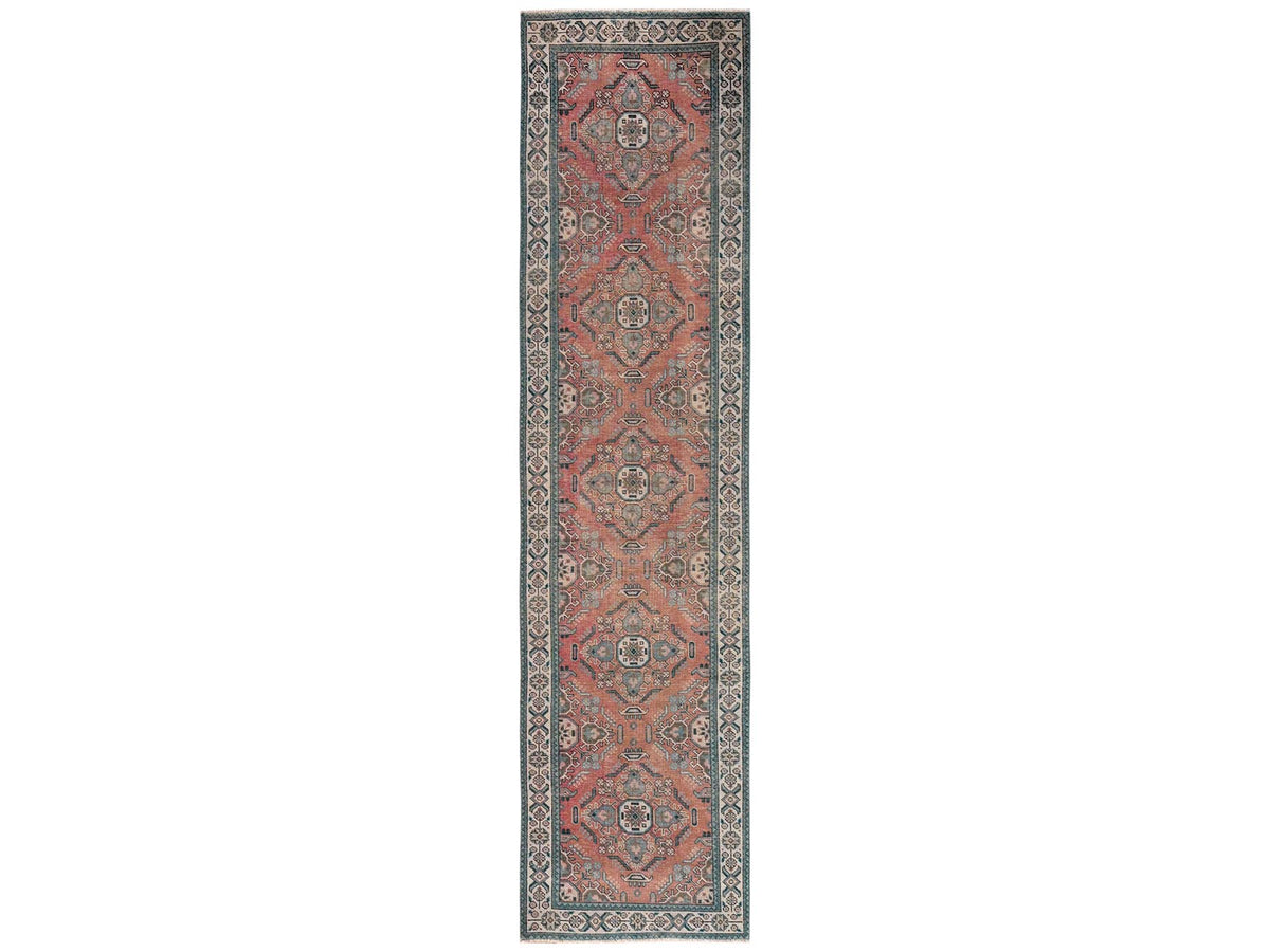 Tabriz Vintage hand-knotted wool runner in Pink & Ivory, 3' x 12'10" — SKU O02194