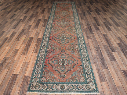 Tabriz Vintage hand-knotted wool runner in Pink & Ivory, 3' x 12'10" — SKU O02194 (view 2)