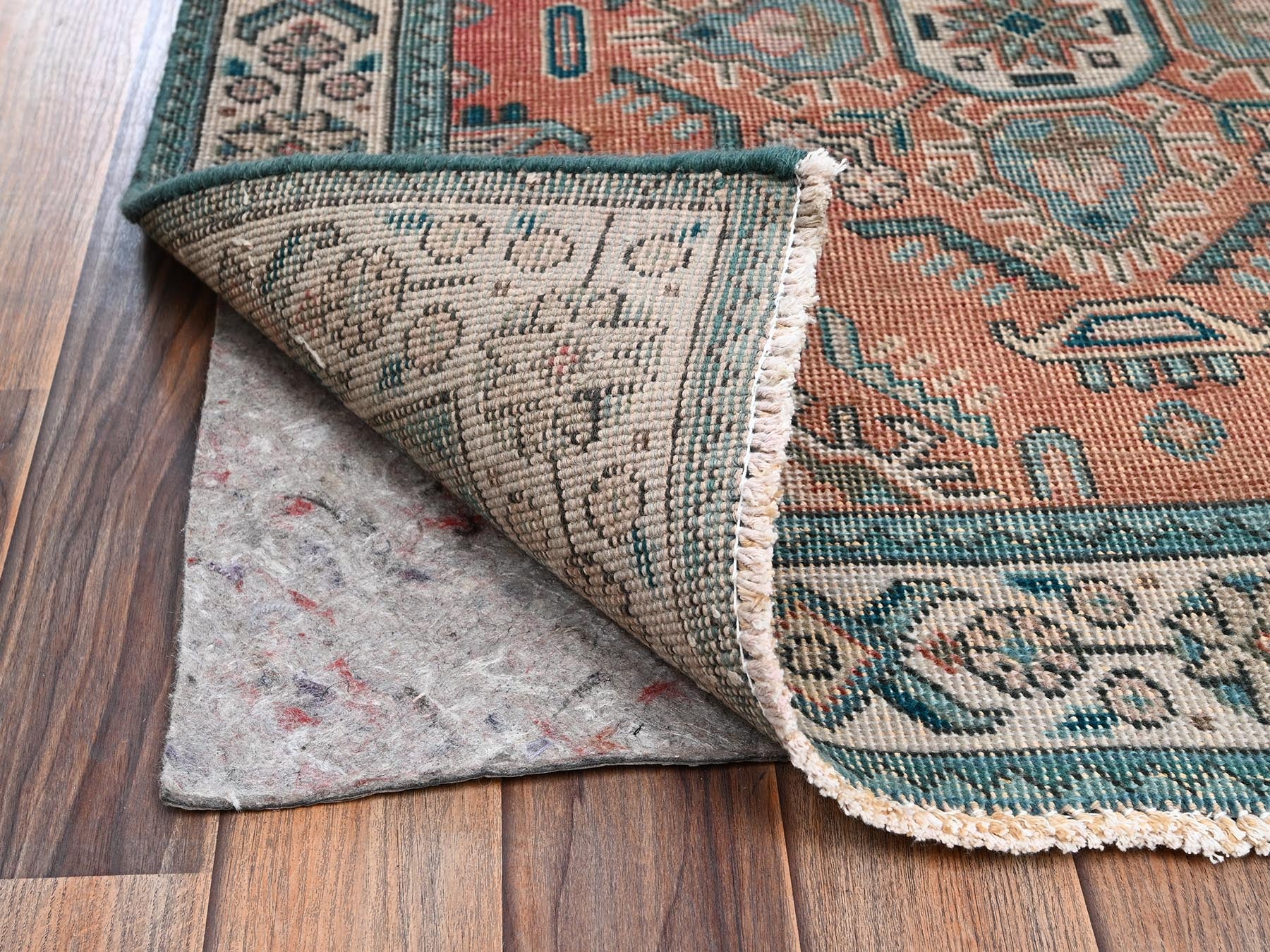 Tabriz Vintage hand-knotted wool runner in Pink & Ivory, 3' x 12'10" — SKU O02194 (view 3)