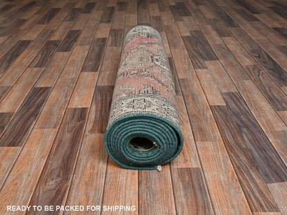 Tabriz Vintage hand-knotted wool runner in Pink & Ivory, 3' x 12'10" — SKU O02194 (view 5)