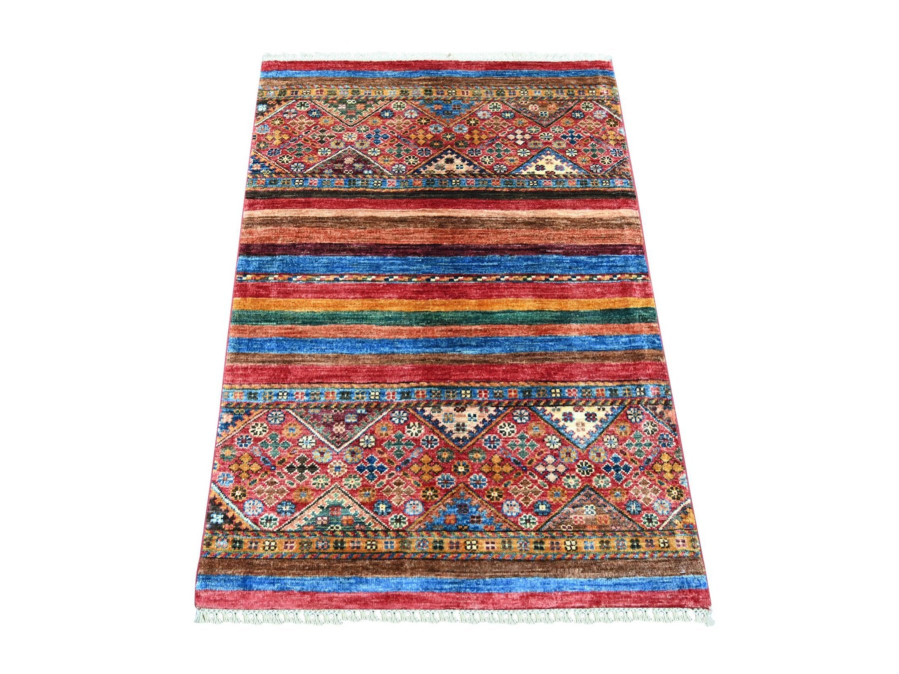 Kazak Tribal & Geometric hand-knotted wool rug in Red, 2'9" x 3'10" — SKU O021950